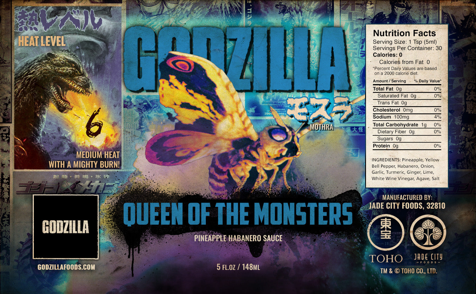 queen of monsters godzilla Mothra's Queen of the Monsters: Pineapple Habanero Hot Sauce – GODZILLA FOODS